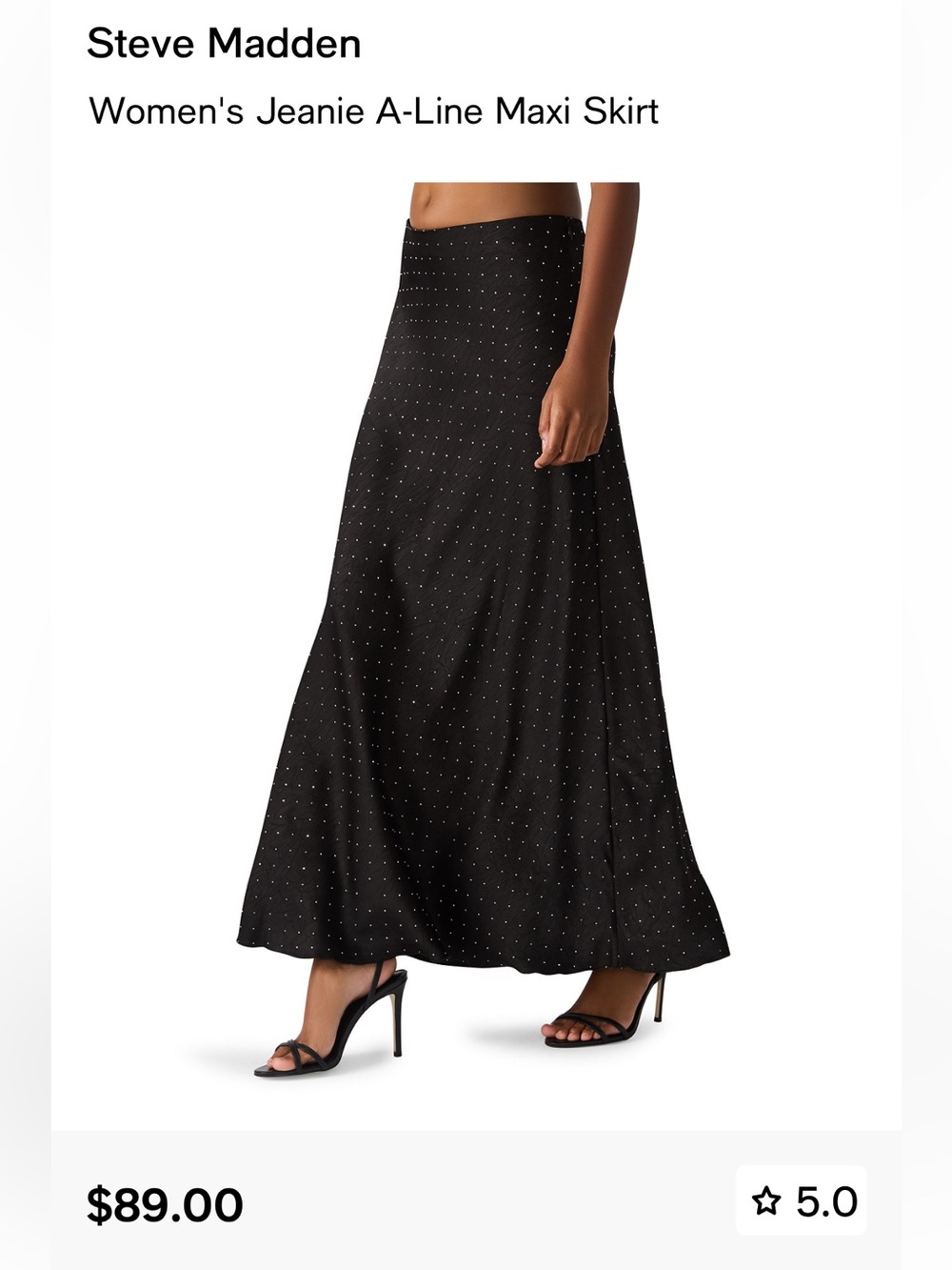 Steve Madden Black Satin Maxi Skirt with Silver Studs. GORGEOUS! Medium NWT